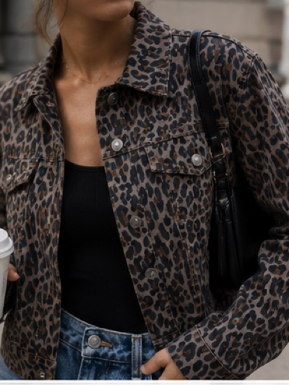 Nine West Jeans Leopard Print Denim Trucker Jacket Animal Print Size S